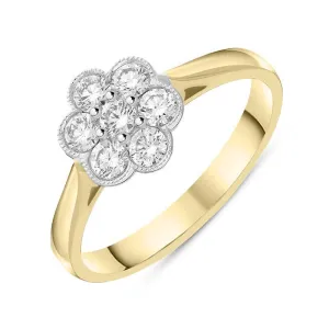 18ct Yellow Gold 0.50ct Diamond Flower Cluster Ring
