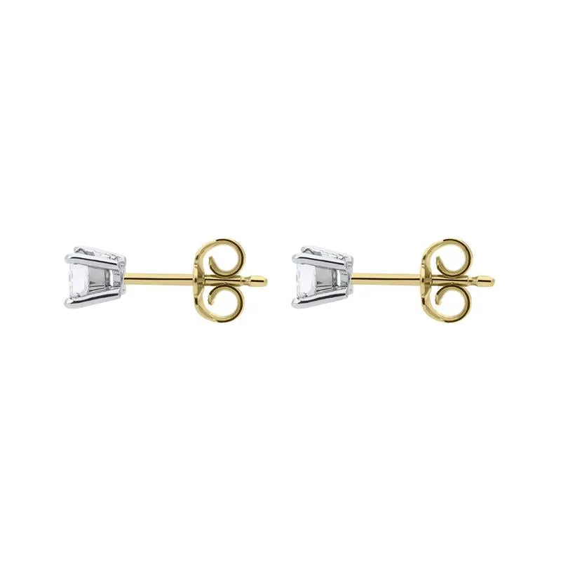 18ct Yellow Gold 0.52ct Diamond Princess Cut Solitaire Stud Earrings
