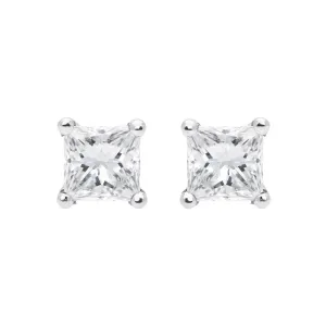 18ct Yellow Gold 0.52ct Diamond Princess Cut Solitaire Stud Earrings