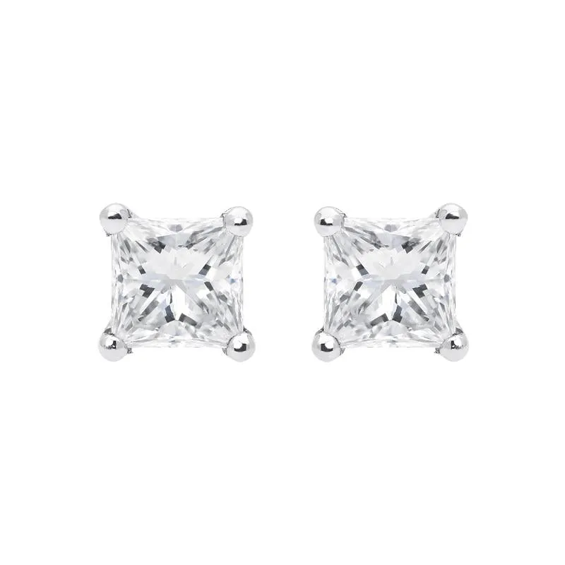 18ct Yellow Gold 0.52ct Diamond Princess Cut Solitaire Stud Earrings