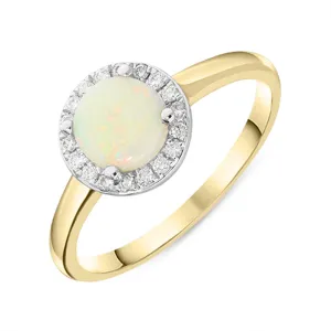 18ct Yellow Gold 0.52ct Opal Diamond Round Cluster Ring