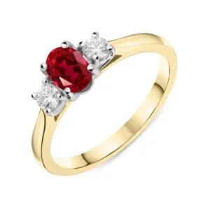 18ct Yellow Gold 0.56ct Ruby and Diamond Trilogy Ring