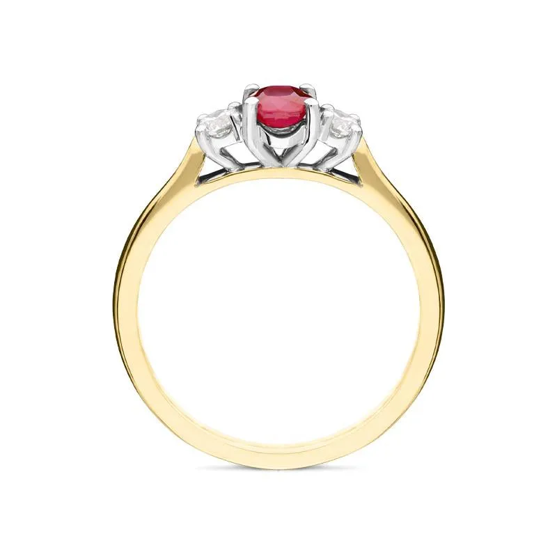 18ct Yellow Gold 0.56ct Ruby and Diamond Trilogy Ring