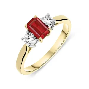 18ct Yellow Gold 0.57ct Ruby Diamond Trilogy Ring
