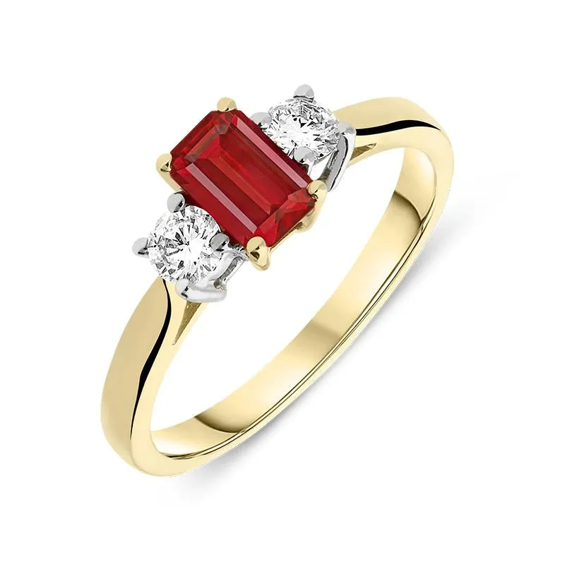 18ct Yellow Gold 0.57ct Ruby Diamond Trilogy Ring