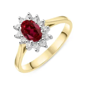 18ct Yellow Gold 0.63ct Ruby and Diamond Oval Cluster Ring