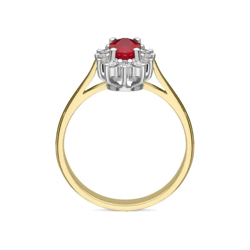 18ct Yellow Gold 0.63ct Ruby and Diamond Oval Cluster Ring