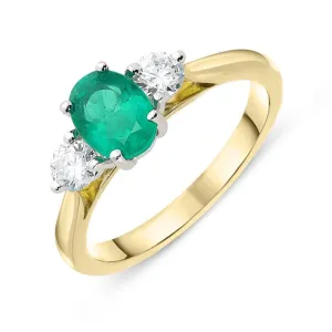 18ct Yellow Gold 0.70ct Emerald Diamond Oval Trilogy Ring