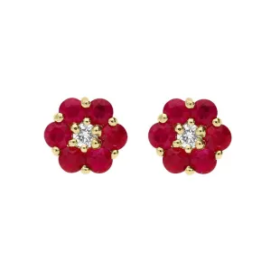18ct Yellow Gold 0.90ct Ruby Diamond Cluster Earrings