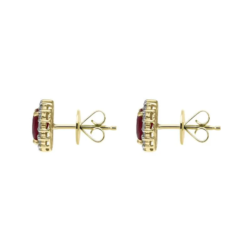 18ct Yellow Gold 0.95ct Ruby Diamond Oval Cluster Earrings