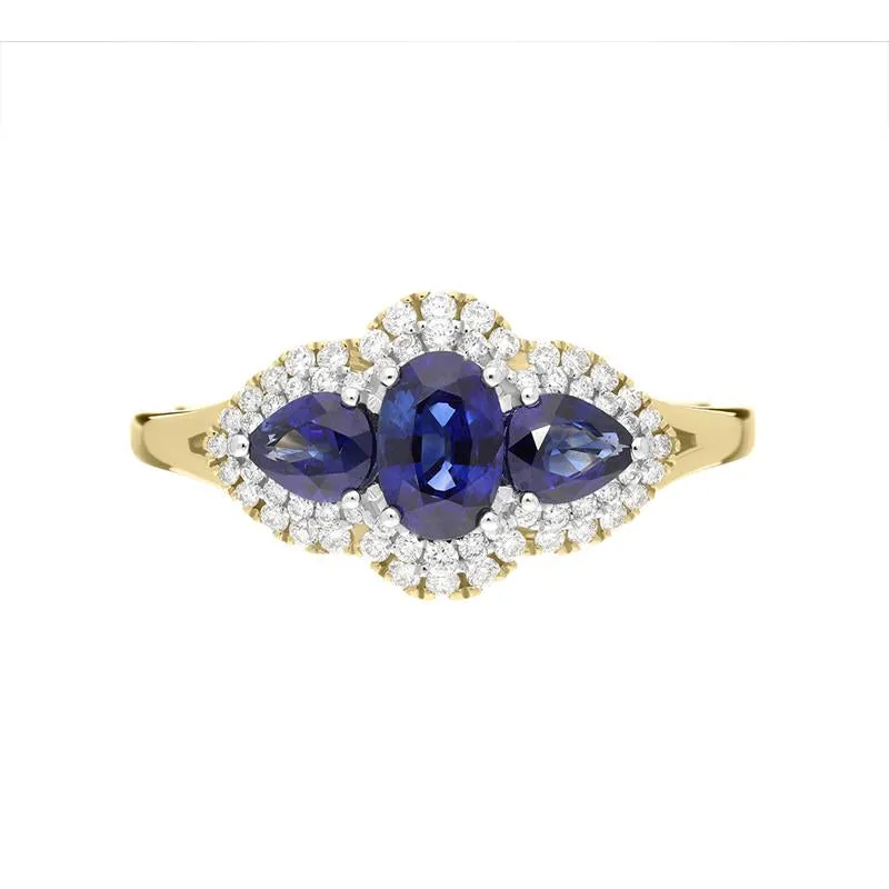 18ct Yellow Gold 1.05ct Sapphire 0.22ct Diamond Pear Cluster Ring
