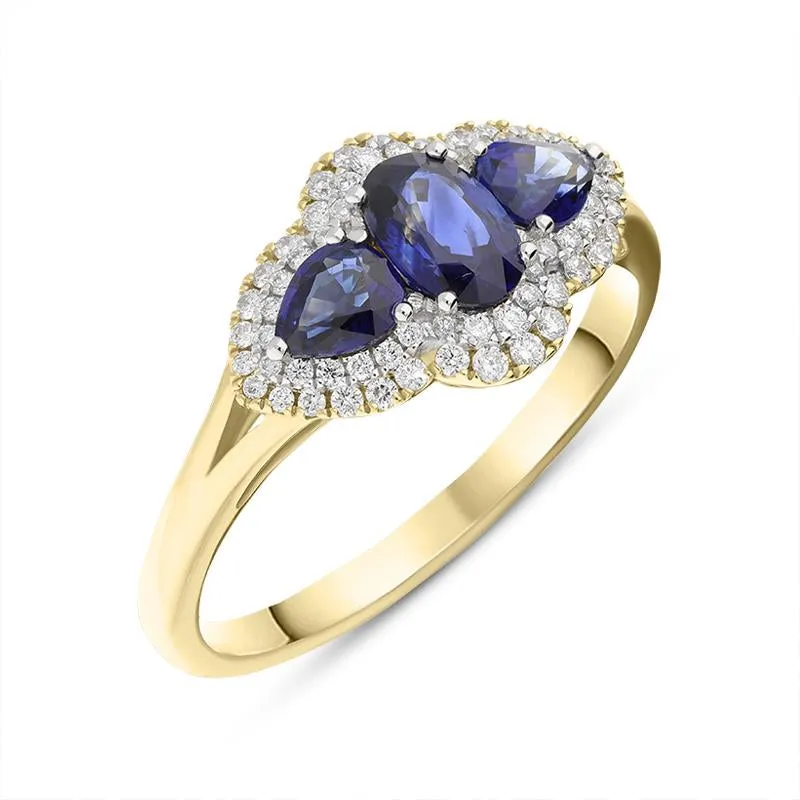 18ct Yellow Gold 1.05ct Sapphire 0.22ct Diamond Pear Cluster Ring