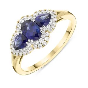 18ct Yellow Gold 1.05ct Sapphire 0.22ct Diamond Pear Cluster Ring