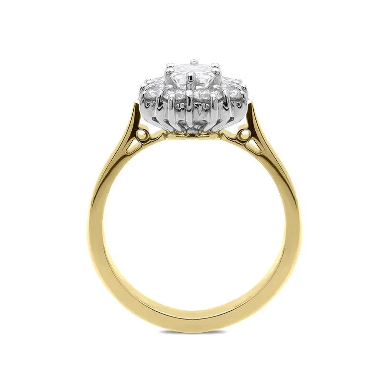 18ct Yellow Gold 1.06ct Diamond Baguette Cut Cluster Ring