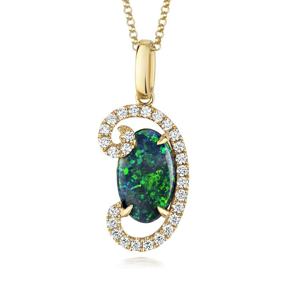 18ct Yellow Gold 1.08ct Black Opal Diamond Swirl Necklace