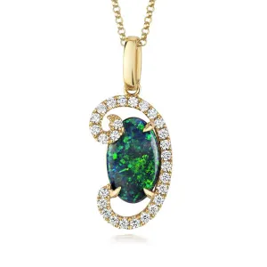 18ct Yellow Gold 1.08ct Black Opal Diamond Swirl Necklace