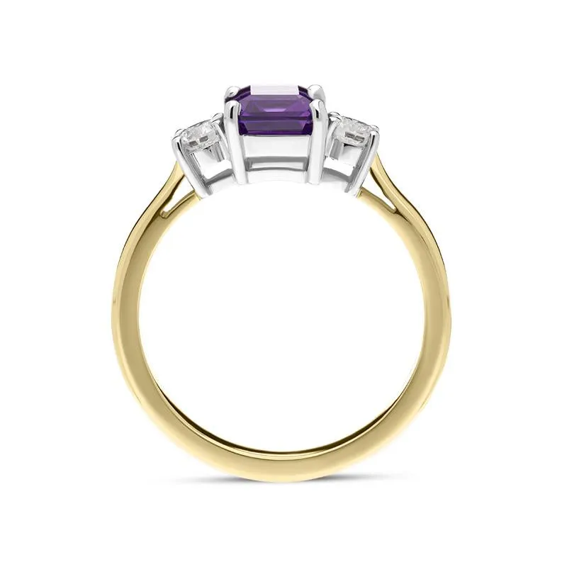 18ct Yellow Gold 1.39ct Amethyst 0.29ct Diamond Emerald Cut Ring