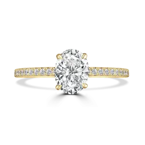 18ct Yellow Gold 1.5ct Oval Cut Laboratory Grown Diamond Solitaire With Diamond Shoulders