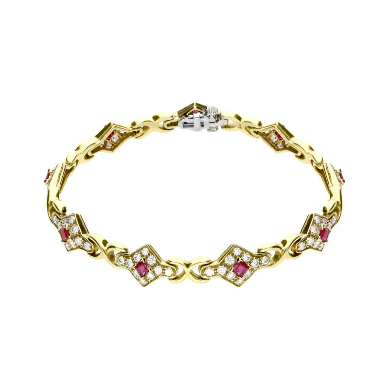 18ct Yellow Gold 1.79 Carat Diamond 1.69 Carat Ruby Bracelet