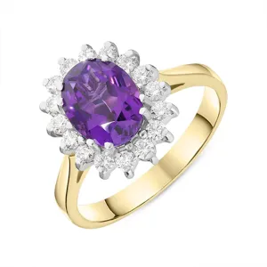 18ct Yellow Gold 1.90ct Amethyst Diamond Oval Cluster Ring
