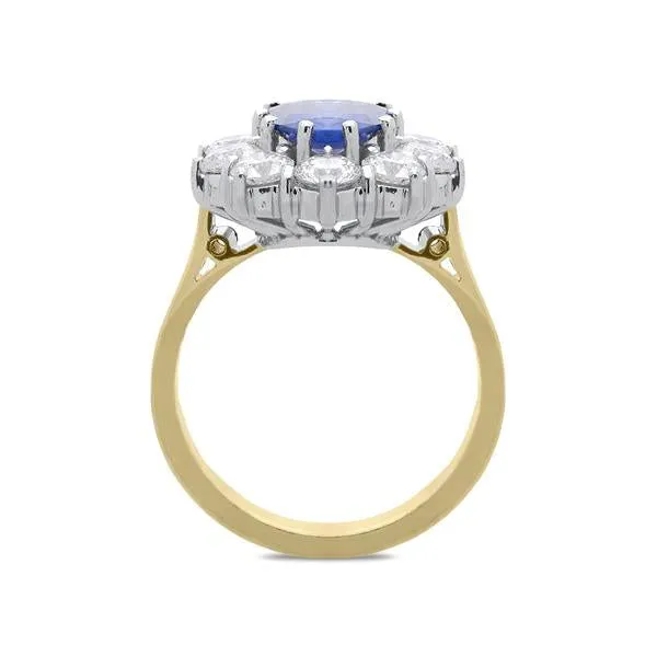18ct Yellow Gold 1.96ct Sapphire Diamond Oval Cluster Ring