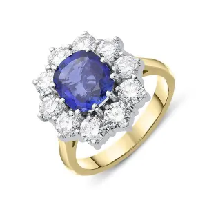 18ct Yellow Gold 1.96ct Sapphire Diamond Oval Cluster Ring