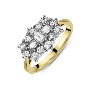 18ct Yellow Gold 2.01ct Diamond Baguette and Brilliant Cut Cluster Ring
