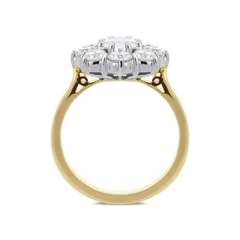 18ct Yellow Gold 2.18ct Diamond Floral Cluster Ring