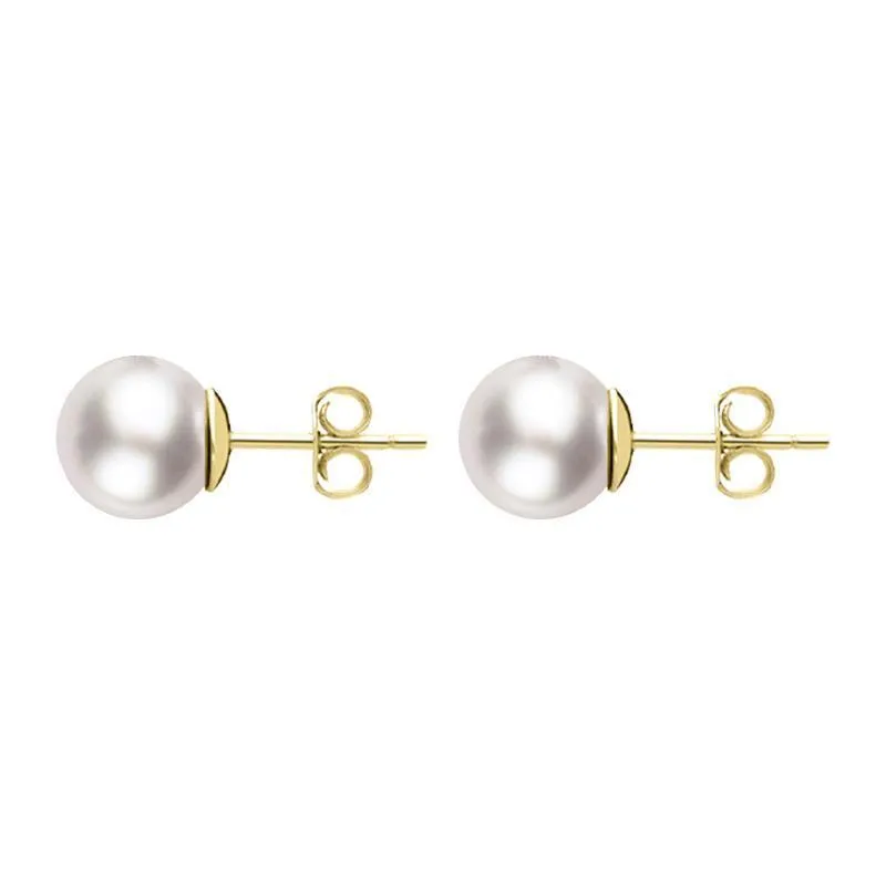 18ct Yellow Gold 6mm White Pearl Stud Earrings