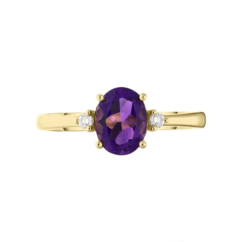 18ct Yellow Gold Amethyst Diamond Oval Cut Three Stone Ring