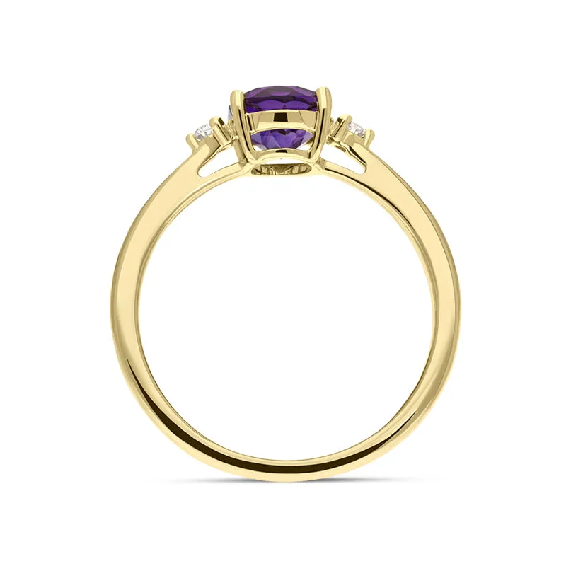 18ct Yellow Gold Amethyst Diamond Oval Cut Three Stone Ring