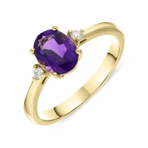 18ct Yellow Gold Amethyst Diamond Oval Cut Three Stone Ring