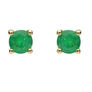 18ct Yellow Gold and Emerald Brilliant Cut Stud Earrings