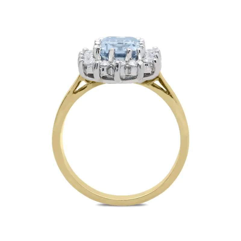 18ct Yellow Gold Aquamarine Diamond Cluster Ring