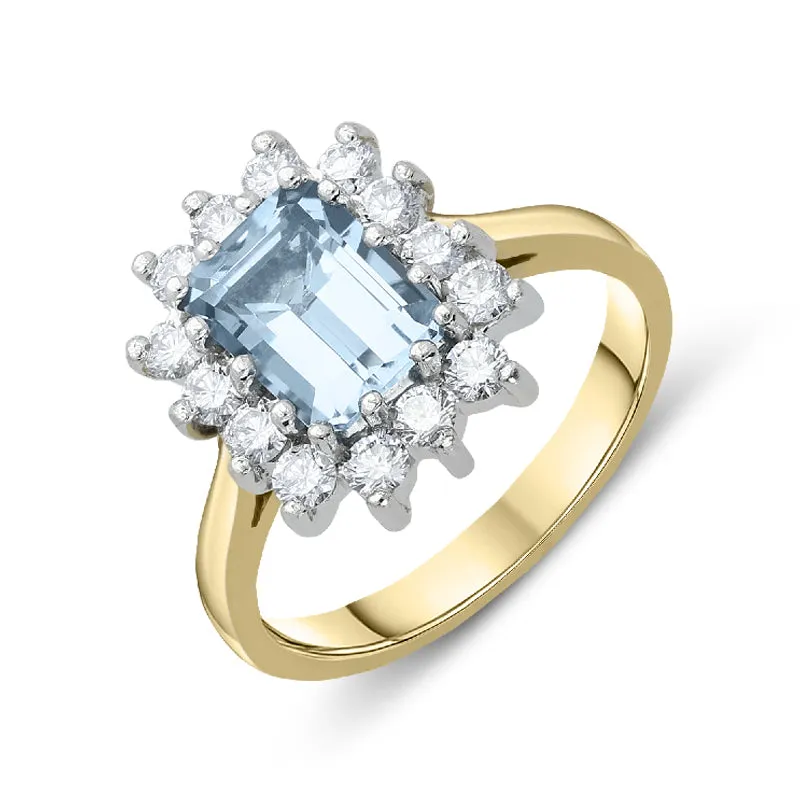 18ct Yellow Gold Aquamarine Diamond Cluster Ring