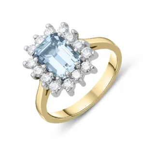 18ct Yellow Gold Aquamarine Diamond Cluster Ring
