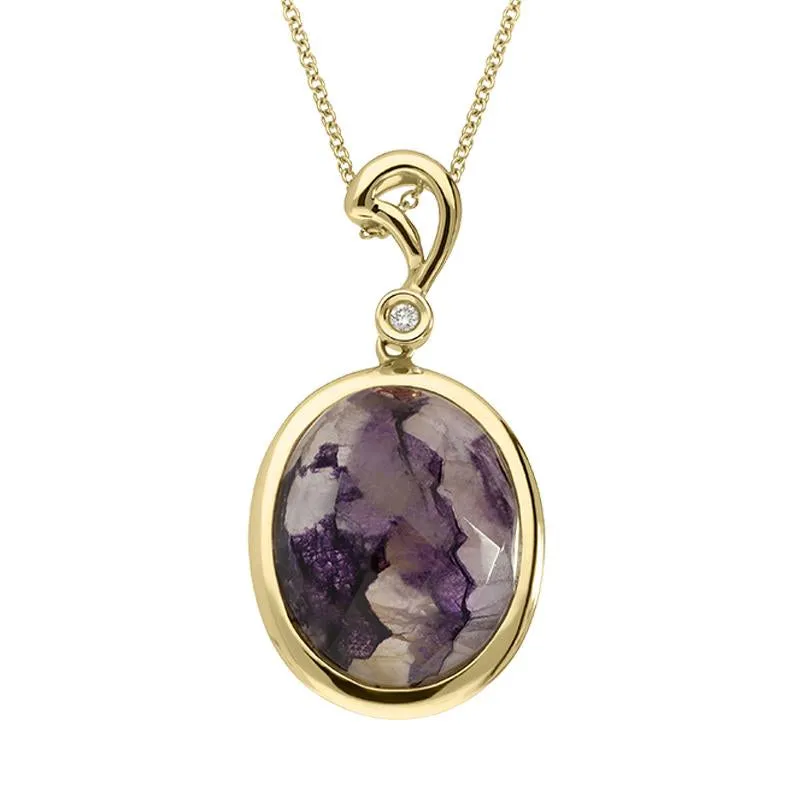 18ct Yellow Gold Blue John 0.02ct Diamond Faceted Oval Necklace