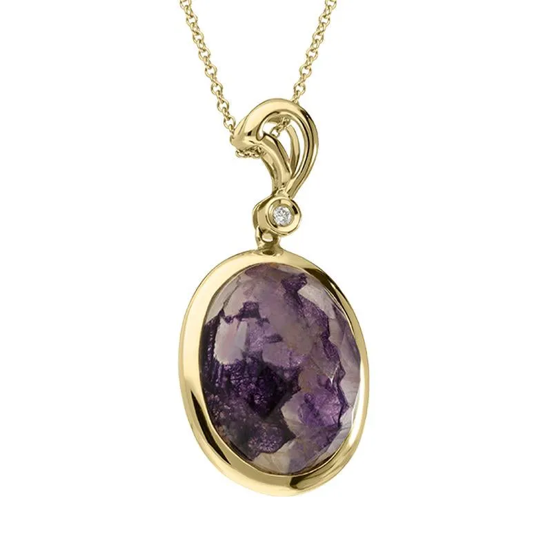 18ct Yellow Gold Blue John 0.02ct Diamond Faceted Oval Necklace