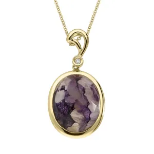 18ct Yellow Gold Blue John 0.02ct Diamond Faceted Oval Necklace