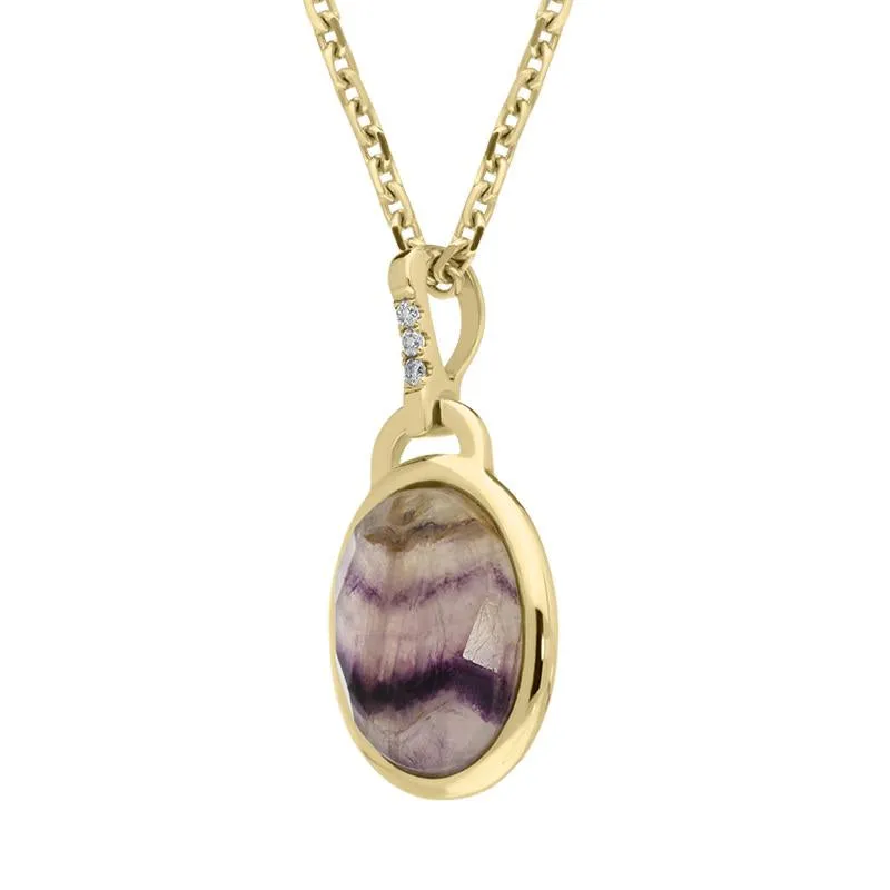 18ct Yellow Gold Blue John 0.03ct Diamond Faceted Oval Necklace
