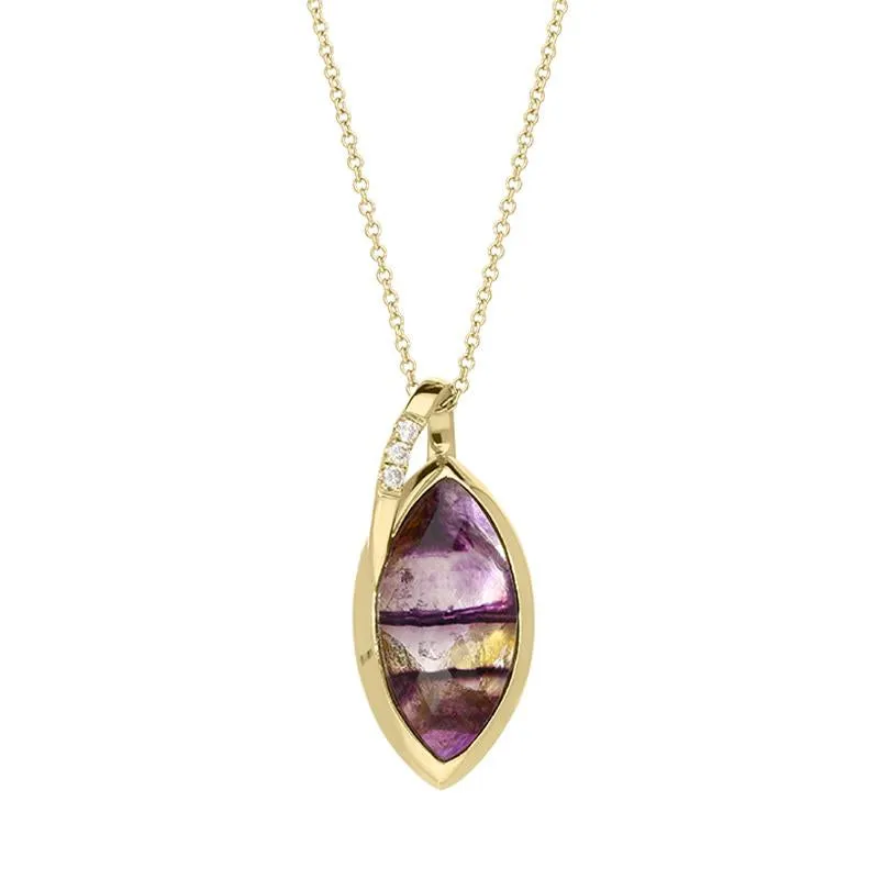 18ct Yellow Gold Blue John 0.03ct Diamond Marquise Necklace