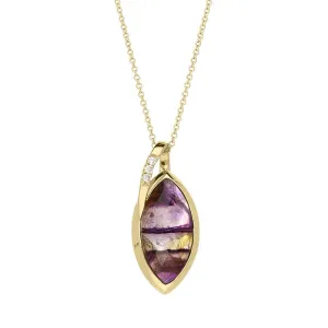 18ct Yellow Gold Blue John 0.03ct Diamond Marquise Necklace