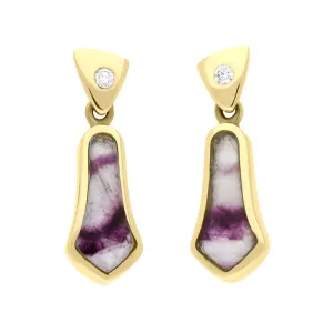 18ct Yellow Gold Blue John 0.06ct Diamond Tapered Drop Earrings D