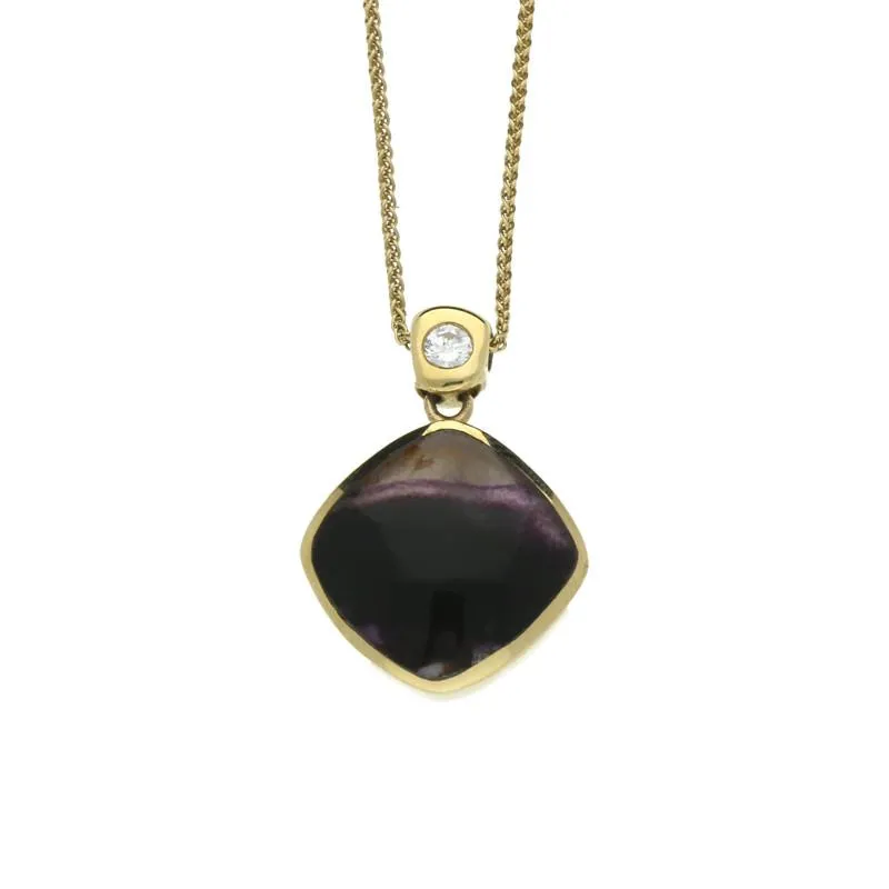 18ct Yellow Gold Blue John 0.10ct Diamond Cushion Necklace