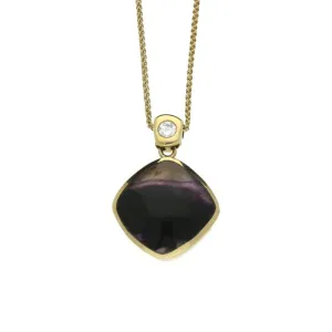 18ct Yellow Gold Blue John 0.10ct Diamond Cushion Necklace