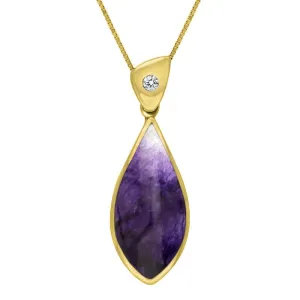 18ct Yellow Gold Blue John and Diamond Tear Drop Necklace D