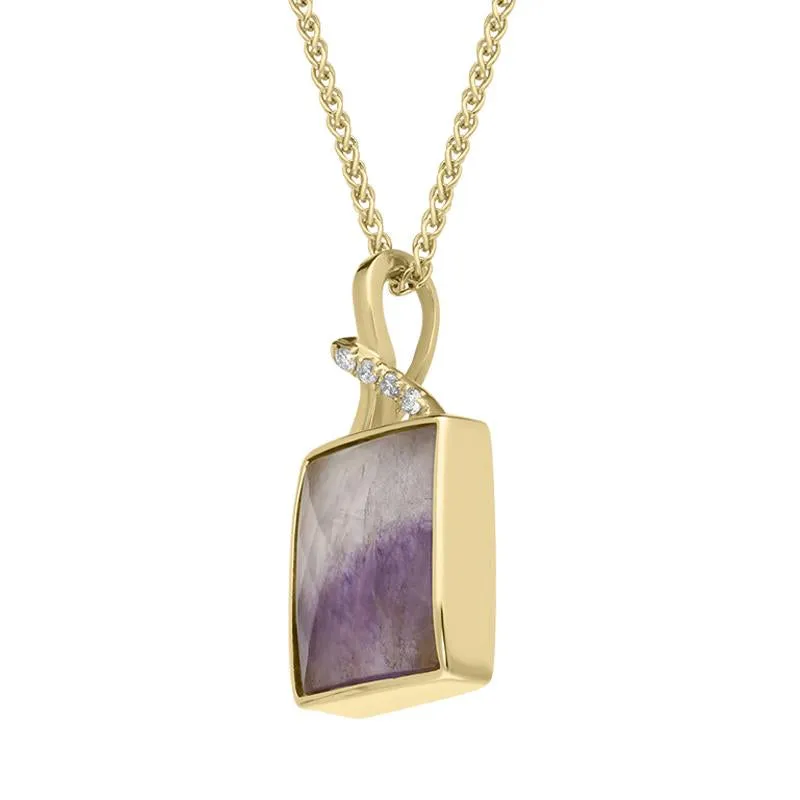 18ct Yellow Gold Blue John Diamond Faceted Rectangle Necklace