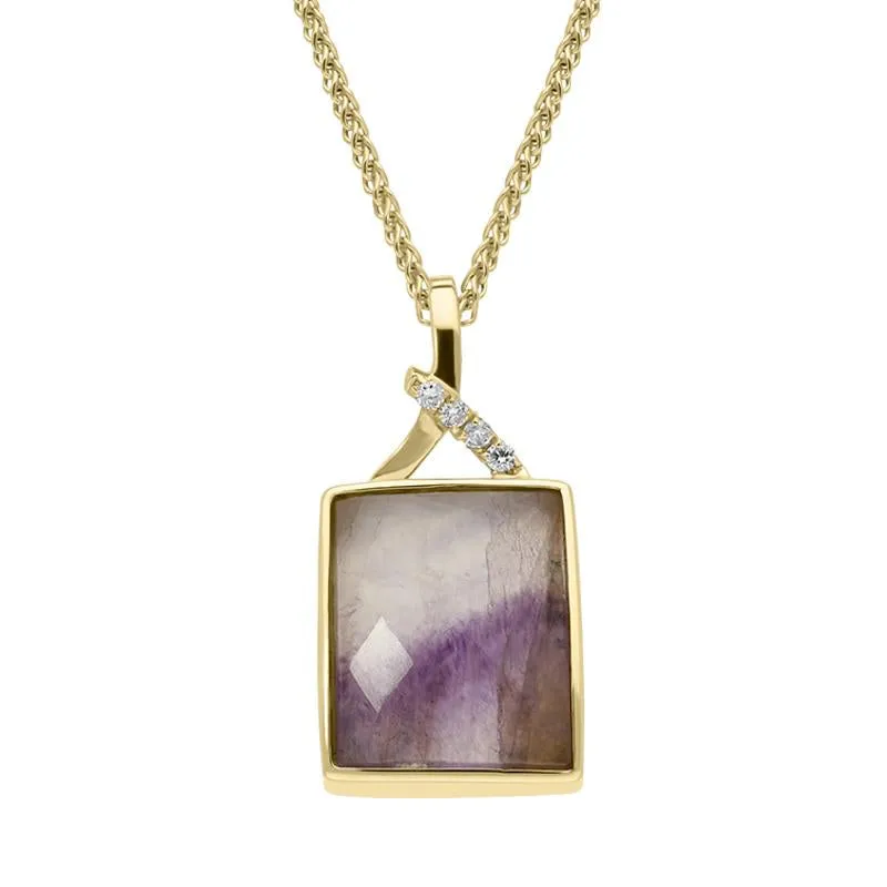 18ct Yellow Gold Blue John Diamond Faceted Rectangle Necklace