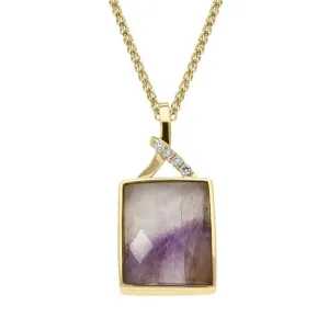 18ct Yellow Gold Blue John Diamond Faceted Rectangle Necklace