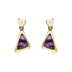 18ct Yellow Gold Blue John Diamond Triangle Drop Earrings D